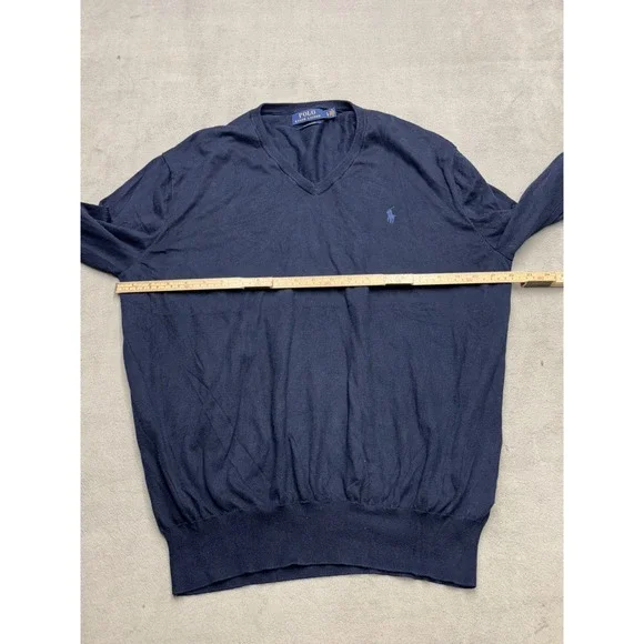 Polo Ralph Lauren V Neck Navy Blue Pima Cotton Sweater Mens Large - Picture 4 of 6
